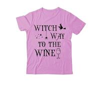 Witch Way to The Wine - Camiseta con cuello en V para mujer y hombre, diseño de bruja de Halloween, Rosa-1., XXL