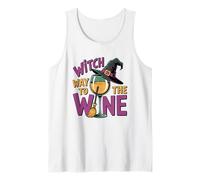 Witch Way To The Wine Divertido Juego de Palabras de Halloween Camiseta sin Mangas