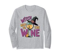 Witch Way To The Wine Divertido Juego de Palabras de Halloween Manga Larga