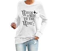 Witch Way to The Wine Shirt Halloween Sweatshirt Halloween Wine Shirt Weintrinker Geschenk Halloween Shirts Bluse Schwarz Damen, Blanco, S