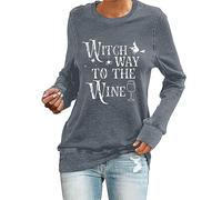 Witch Way to The Wine Shirt Halloween Sweatshirt Halloween Wine Shirt Weintrinker Geschenk Halloween Shirts Bluse Schwarz Damen, gris oscuro, S
