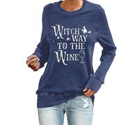 Witch Way to The Wine Shirt Halloween Sweatshirt Halloween Wine Shirt Weintrinker Geschenk Halloween Shirts Bluse Schwarz Damen, azul, S