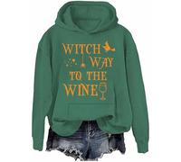 Witch Way To The Wine - Sudadera divertida para amantes del vino de Halloween, sudadera con capucha para beber brujas, Verde-h, S