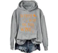 Witch Way To The Wine - Sudadera divertida para amantes del vino de Halloween, sudadera con capucha para beber brujas, Gris-h, S