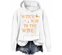 Witch Way To The Wine - Sudadera divertida para amantes del vino de Halloween, sudadera con capucha para beber brujas, Blanco-h, S