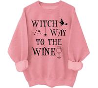 Witch Way To The Wine - Sudadera divertida para amantes del vino de Halloween, sudadera con capucha para beber brujas, rosa, S