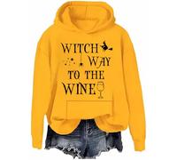 Witch Way To The Wine - Sudadera divertida para amantes del vino de Halloween, sudadera con capucha para beber brujas, Amarillo-h, S