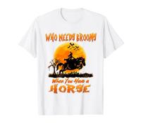 Witch Who Needs Brooms When You Have A Horse Halloween Camiseta gráfica económica, Hombre, Blanco, L