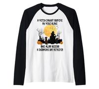 Witch Wine and Chesapeake Bay Retriever Dog Halloween Camiseta Manga Raglan
