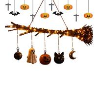 Witches Broom Outdoor Decor Lighted Fall Broom Wall Art with Charms