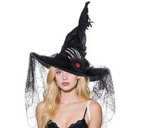 Witches Hat - Traje de encaje con punto, gótico Cosplay Accessory | Halloween Spider Witch Headwear Decoration, Elegant Witchy Cone Cap With Veil For Prom Party Masquerade Holiday Event Celebration