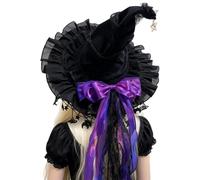 Witches Hat - Wide Brim Gothic Bow Halloween Costume Hat For Cosplay