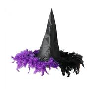 Witches Hats with Feathers Trim Compatible with Pumpkin Garden Monsters Party Decorations Cosplays Accessories purple black