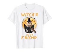 Witch's Best Friend Halloween Golden British Cat Witch Camiseta gráfica económica, Hombre, Blanco, S