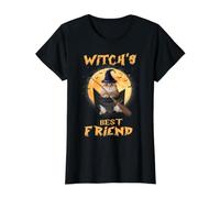 Witch's Best Friend Halloween Golden British Cat Witch Camiseta gráfica económica, Mujer, Negro, L