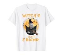 Witch's Best Friend Halloween Grey Tabby Cat Witch In Pocket Camiseta gráfica económica, Hombre, Blanco, L