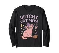 Witchy Cat Mom Cute Ocult Estética Halloween Vibes Manga Larga