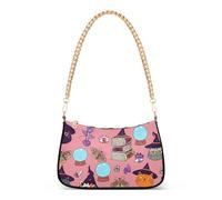 Witchy Cats - Bolso de mano mediano para mujer, diseño de gatos brujos, color rosa, bolso de hombro estético, con cremallera y correa de cadena