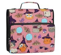 Witchy Cats - Carpetas de 3 anillos rosas de 1.5 pulgadas con cremallera en D, organizador escolar con correa para el hombro, múltiples bolsillos, carpeta grande
