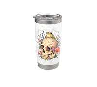 Witchy Cottagecore Skull Flowers Frog Goblincore Estética Vaso térmico de acero inoxidable de doble pared