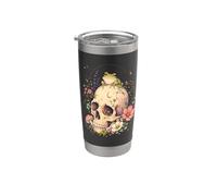 Witchy Cottagecore Skull Flowers Frog Goblincore Estética Vaso térmico de acero inoxidable de doble pared