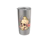 Witchy Cottagecore Skull Flowers Frog Goblincore Estética Vaso térmico de acero inoxidable de doble pared
