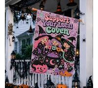 Witchy Coven - Bandera de Halloween con cita de brujas, 71 x 101 cm | Estética pastel, bandera de patio, imágenes de caldero, tipografía retro, tema mágico, decoración de patio al aire libre