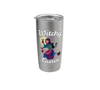 Witchy Easter - Bruja, gato negro y cielo estrellado Vaso térmico de acero inoxidable de doble pared
