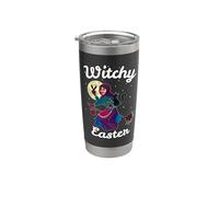 Witchy Easter - Bruja, gato negro y cielo estrellado Vaso térmico de acero inoxidable de doble pared