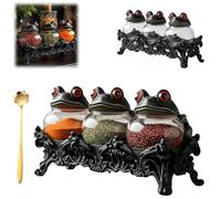 Witchy Frog Apothecary Spice Jars, Handcrafted Vintage Glass Storage Jars with Red-Eyed Frog Lids, Gothic Kitchen Herb Teas Food Storage Containers for Home Decor Halloween Display