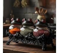 Witchy Frog Apothecary Spice Jars Set,3PCS Gothic Food Storage Containers,Frog Spice Jar Set for Salt Pepper and Herbs,SpicesCellars,Witch SpiceJar,Witchy FrogKitchen Storage forSpices,Tea,Salts