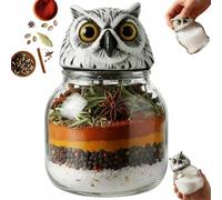 Witchy Owl Apothecary Spice Jars Set, Handcrafted Vintage Glass Storage Jars with Owl Lid, Gothic Kitchen Herb Teas Food Storage Containers for Home Decor Fun Display