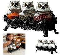 Witchy Owl Apothecary Spice Jars Set, Handcrafted Vintage Glass Storage Jars with Owl Lid, Gothic Kitchen Herb Teas Food Storage Containers for Homes Decor Fun Display