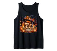 Witchy Pomeranian Puppy In Black Witch Hat Happy Halloween Camiseta sin Mangas