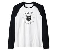 Witchy Salem Halloween Mujeres 1692 Bruja mística del Gato Camiseta Manga Raglan