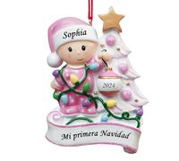 witfox Decoracion Adornos Navidad Personalizados - Mi Primera Navidad Bebe Adornos Navideños con Nombre Personalizado, Navideñas Personalizadas Niñas, Nietas, Rosa