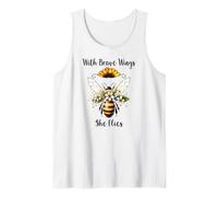With Brave Wings She Flies Bee Flower Daisy Sunflower Floral Camiseta sin Mangas