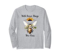 With Brave Wings She Flies Bee Flower Daisy Sunflower Floral Manga Larga