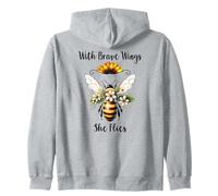 With Brave Wings She Flies Bee Flower Daisy Sunflower Floral Sudadera con Capucha