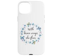 with Brave Wings She Flies Blue Butterfly Cute Purple Floral Carcasa para iPhone 15 Plus
