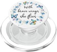 with Brave Wings She Flies Blue Butterfly Cute Purple Floral PopSockets PopGrip para MagSafe