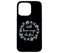 with Brave Wings She Flies Cute Butterfly Blue Purple Floral Carcasa para iPhone 15 Pro MAX