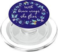 with Brave Wings She Flies Cute Butterfly Blue Purple Floral PopSockets PopGrip para MagSafe