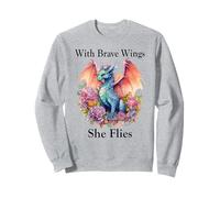 With Brave Wings She Flies Dragon Wing Floral Pink Flower Sudadera