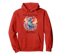 With Brave Wings She Flies Dragon Wing Floral Pink Flower Sudadera con Capucha