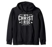 with Christ I Rise Verso de la Biblia Filipenses 4:13 Cristiano Sudadera con Capucha