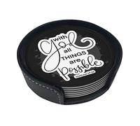 with God All Things Are Possible (2) Posavasos de Cuero para Bebidas Juego de 6 con Soporte Posavasos Protectores para Tazas de café para Regalo de inauguración de la casa Decoración del hogar