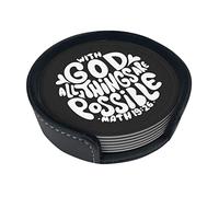 with God All Things Are Possible Math Posavasos de Cuero para Bebidas, Juego de 6 con Soporte para Comedor, café, Bebida, Posavasos para Regalo de inauguración de la casa, decoración del hogar
