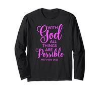 with God All Things Are Possible Matthew Biblia Versículo Fe Manga Larga