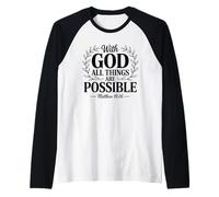with God All Things Are Possible Versículo de la Biblia Fe Cristiana Camiseta Manga Raglan